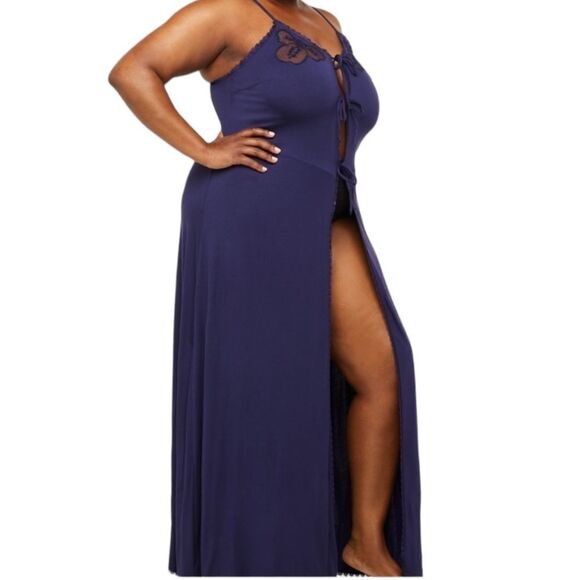 Savage X Fenty Blue Flowy Lace Lingerie Cover Up Sexy Maxi Open Cami Slip Dress - Picture 9 of 11